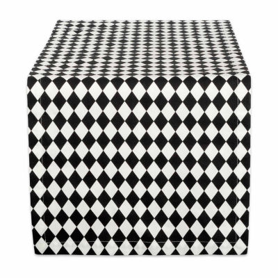Design Imports Black And Cream Harlequin Print Table Runner