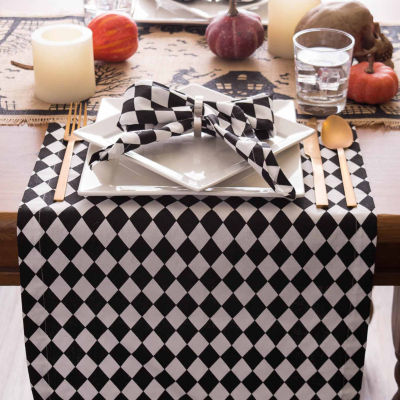 Design Imports Black And Cream Harlequin Print Table Runner