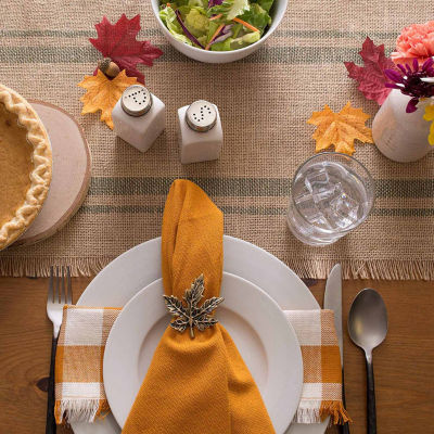 Design Imports Mineral Double Border Burlap Table Runner