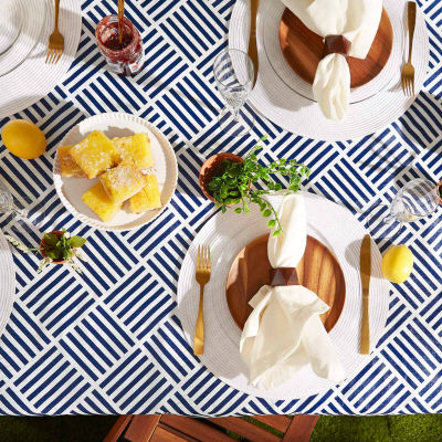 Design Imports Navy Grid Vinyl Tablecloth