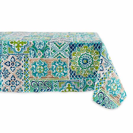 Design Imports Spn Tile Vinyl Tablecloths, One Size, Blue