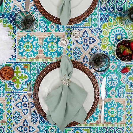 Design Imports Spn Tile Vinyl Tablecloths, One Size, Blue