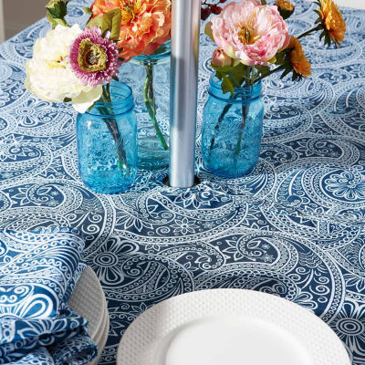 Design Imports Blue Paisley Print Outdoor Tablecloth