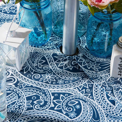 Design Imports Blue Paisley Print Outdoor Tablecloth