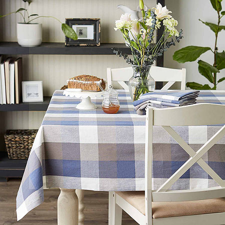 Design Imports French Blue Tri Color Check X Tablecloths, One Size, Blue