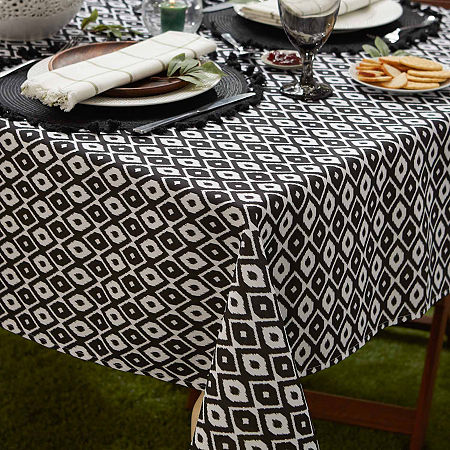 Design Imports Black Ikat Outdoor With Zipper Tablecloths, One Size, Black