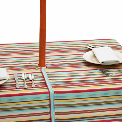 Design Imports Summer Stripe Outdoor With Zipper Tablecloths