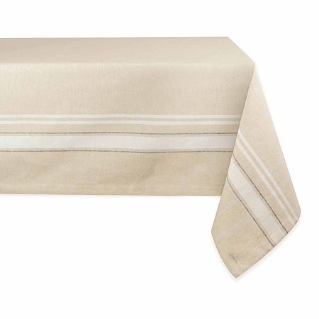 Design Imports White French Stripe Tablecloths, One Size, Beige