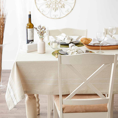 Design Imports White French Stripe Tablecloths, One Size, Beige