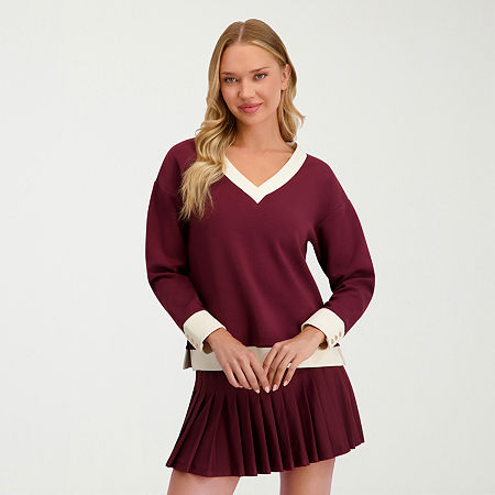 Stella Parker Womens V Neck Long Sleeve Sweatshirt In Red