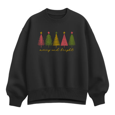 Merry And Bright Womens Crew Neck Long Sleeve Pullover Sweater