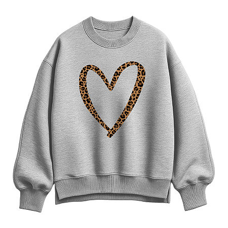 Leopard Heart Womens Crew Neck Long Sleeve Pullover Sweater, Large, Gray