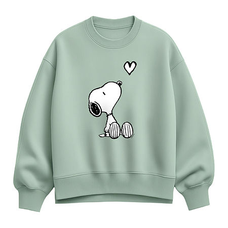 Womens Crew Neck Long Sleeve Snoopy Pullover Sweater, Small, Green
