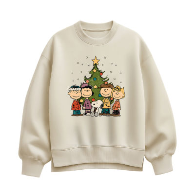 Womens Crew Neck Long Sleeve Peanuts Pullover Sweater