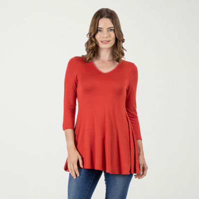 24seven Comfort Apparel Womens V Neck 3/4 Sleeve Tunic Top
