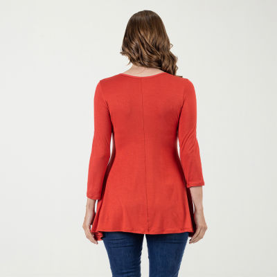 24seven Comfort Apparel Womens V Neck 3/4 Sleeve Tunic Top