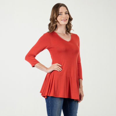 24seven Comfort Apparel Womens V Neck 3/4 Sleeve Tunic Top