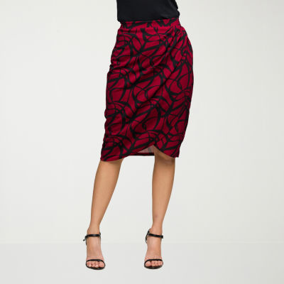 24seven Comfort Apparel Womens Mid Rise Stretch Fabric Pencil Skirt