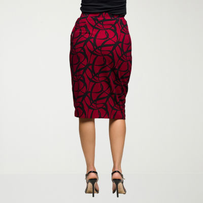 24seven Comfort Apparel Womens Mid Rise Stretch Fabric Pencil Skirt