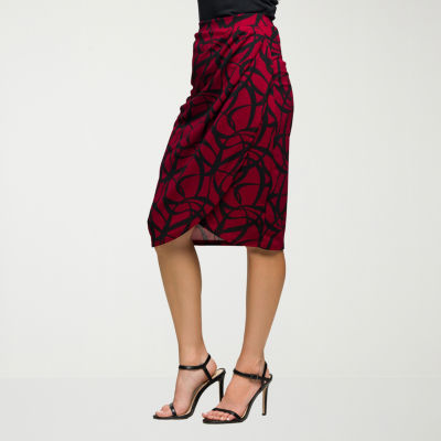 24seven Comfort Apparel Womens Mid Rise Stretch Fabric Pencil Skirt