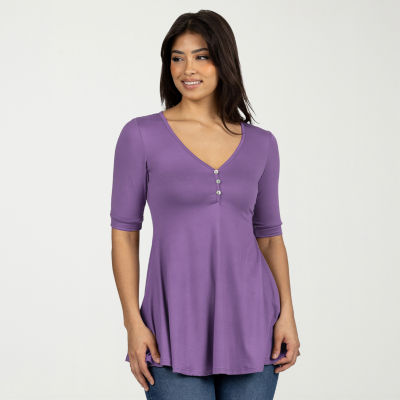 24seven Comfort Apparel Womens V Neck Elbow Sleeve Tunic Top