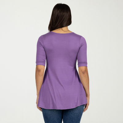 24seven Comfort Apparel Womens V Neck Elbow Sleeve Tunic Top