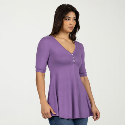 24seven Comfort Apparel Womens V Neck Elbow Sleeve Tunic Top