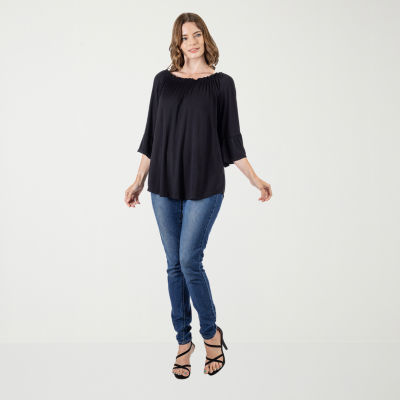 24seven Comfort Apparel Womens Round Neck Long Sleeve Tunic Top