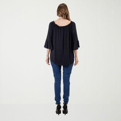 24seven Comfort Apparel Womens Round Neck Long Sleeve Tunic Top