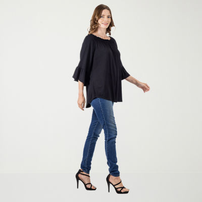 24seven Comfort Apparel Womens Round Neck Long Sleeve Tunic Top