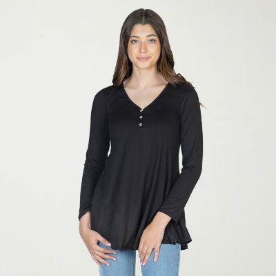 24seven Comfort Apparel Womens Henley Neck Long Sleeve Tunic Top