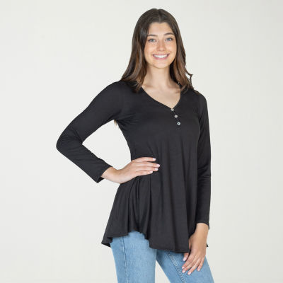24seven Comfort Apparel Womens Henley Neck Long Sleeve Tunic Top
