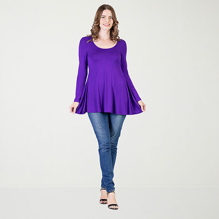 24seven Comfort Apparel Womens Scoop Neck Long Sleeve Tunic Top, Medium, Purple