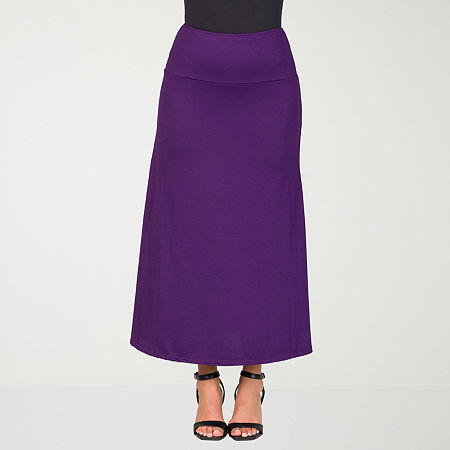 24seven Comfort Apparel Womens Mid Rise Stretch Fabric Maxi Skirt, Xx-large, Purple