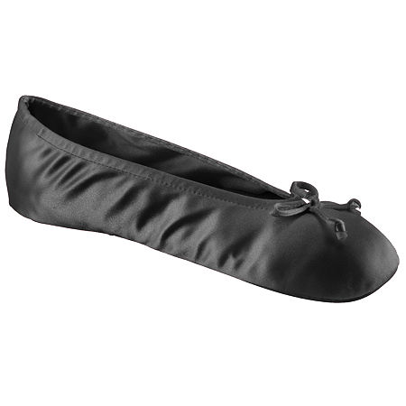 Isotoner Satin Womens Ballerina Slippers, Medium, Black