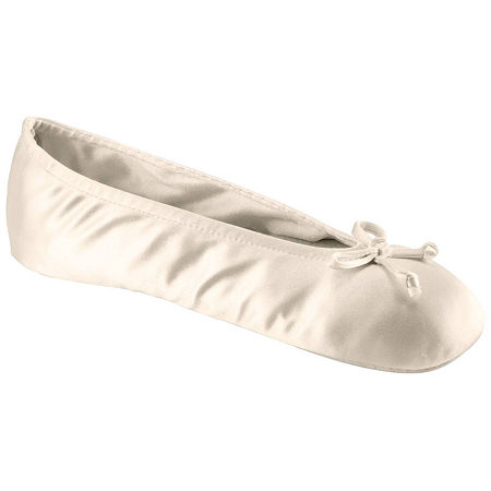 Isotoner Satin Womens Ballerina Slippers, Medium, Beige