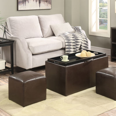 Convenience Concepts Sheridan Storage Bench w/ 2 Side Ottomans