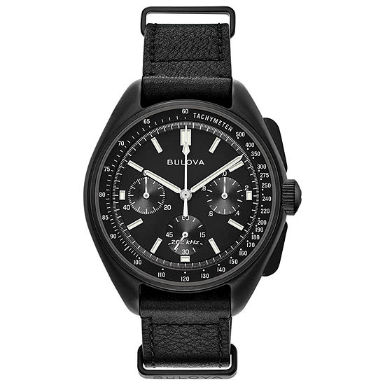 Bulova Lunar Pilot Mens Black Leather Strap Watch 98a186