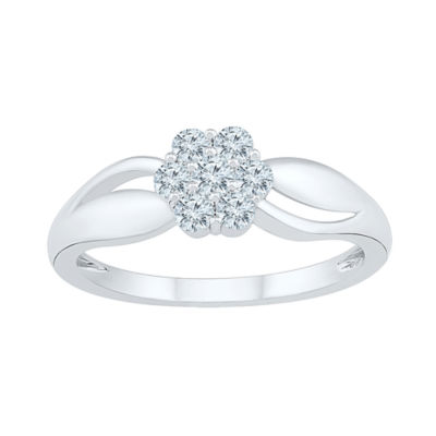 Womens 3/8 CT. T.W. Natural White Diamond 10K White Gold Cluster Cocktail Ring