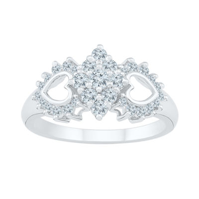 Womens 1/2 CT. T.W. Natural White Diamond 10K White Gold Heart Cluster Cocktail Ring