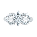 Womens 1/2 CT. T.W. Genuine White Diamond 10K White Gold Heart Cluster Cocktail Ring