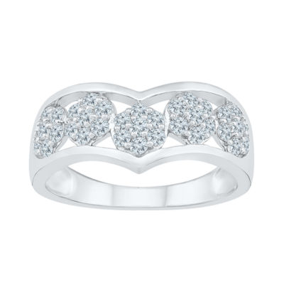 Womens 2MM 5/8 CT. T.W. Natural White Diamond 10K White Gold Chevron Cluster Band