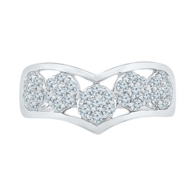 Womens 2MM 5/8 CT. T.W. Natural White Diamond 10K White Gold Chevron Cluster Band