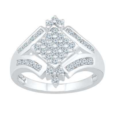 Womens 3/4 CT. T.W. Natural White Diamond 10K White Gold Cluster Cocktail Ring