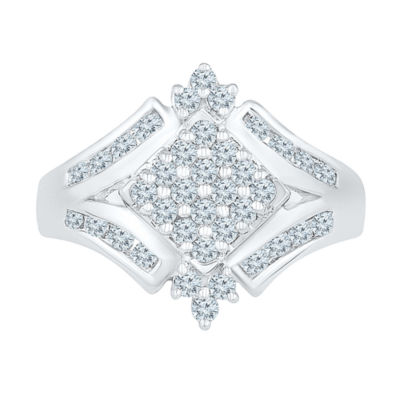 Womens 3/4 CT. T.W. Natural White Diamond 10K White Gold Cluster Cocktail Ring