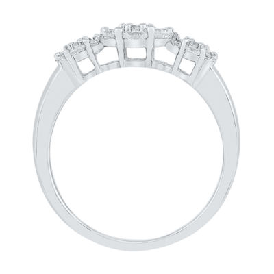 Womens 3/4 CT. T.W. Natural White Diamond 10K White Gold Flower Cluster Cocktail Ring