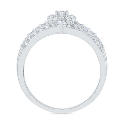 Womens 3/4 CT. T.W. Natural White Diamond 10K White Gold Cluster Cocktail Ring