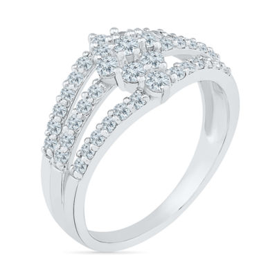 Womens 3/4 CT. T.W. Natural White Diamond 10K White Gold Cluster Cocktail Ring