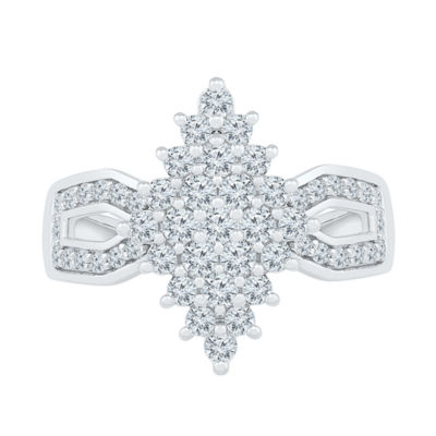 Womens 7/8 CT. T.W. Natural White Diamond 10K White Gold Cluster Cocktail Ring