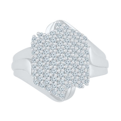 Womens 7/8 CT. T.W. Natural White Diamond 10K White Gold Cluster Cocktail Ring